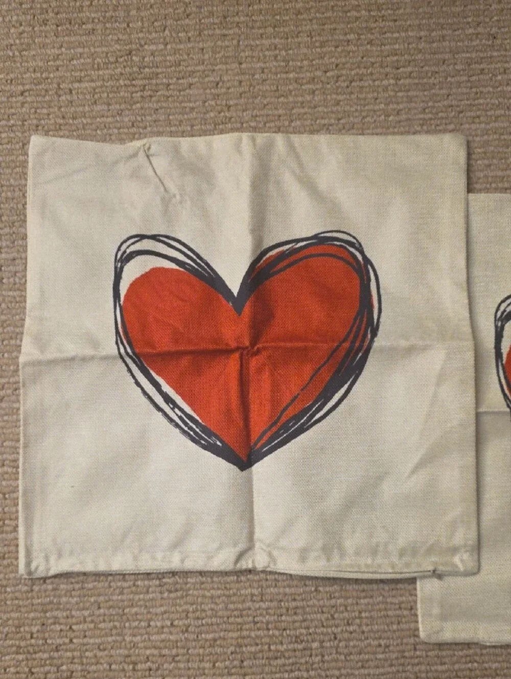 Canvas Heart Pillow Covers - Red Heart on Cream (Set of 2)